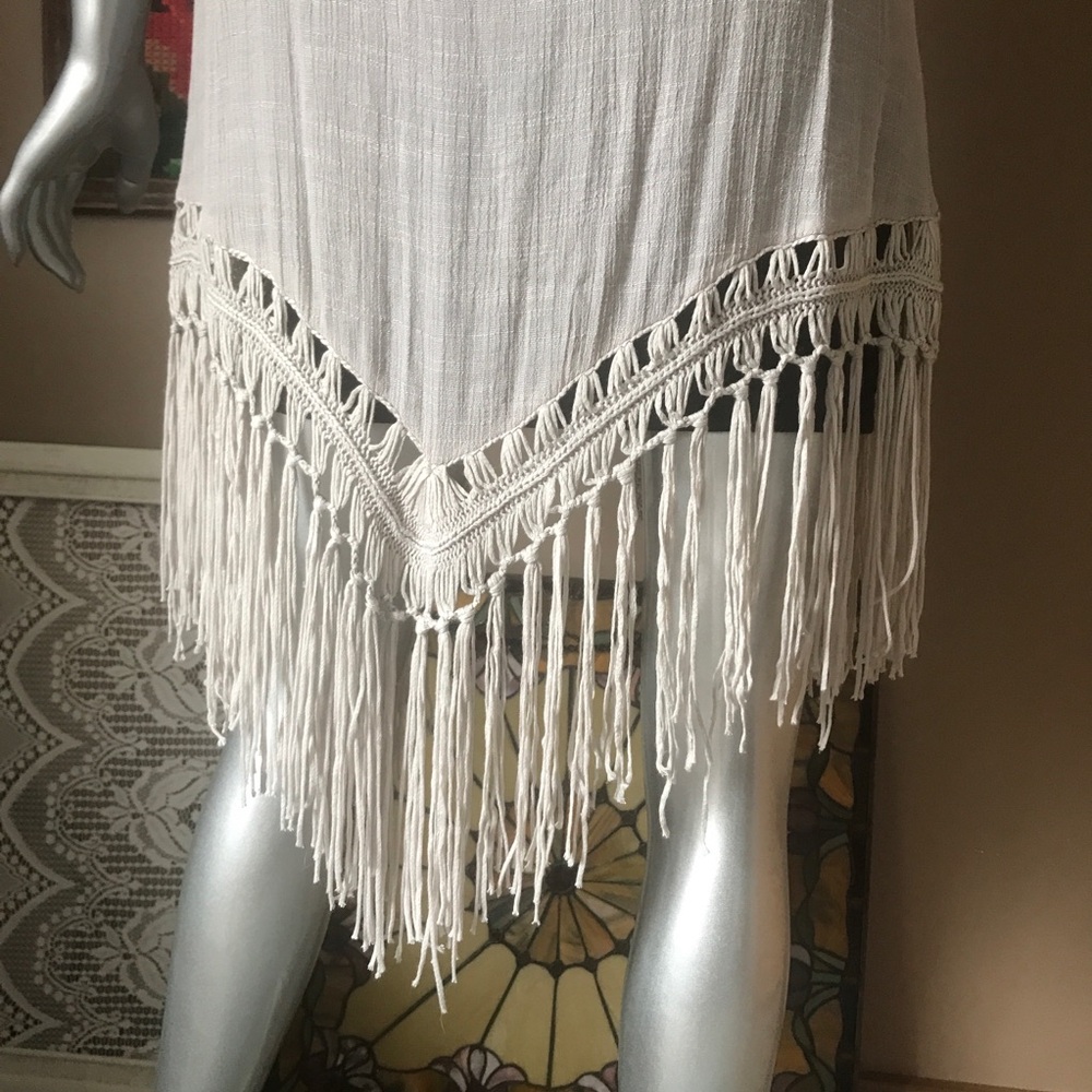 Small Medium Women’s Open Front Crochet Tie Waist Cardigan Vest Taupe Flowing - Picture 11 of 15